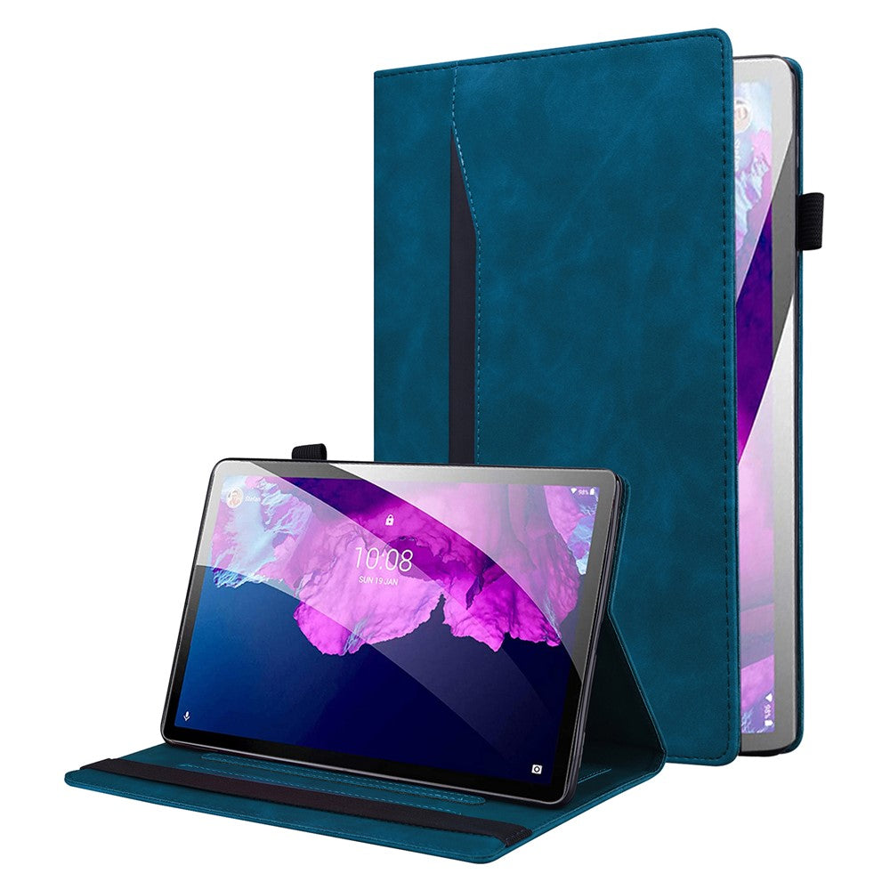 Business Style Front Pocket Design PU Leather Wallet Stand Tablet Cover Case for Lenovo Tab P11 TB-J606F / Tab P11 5G - Blue