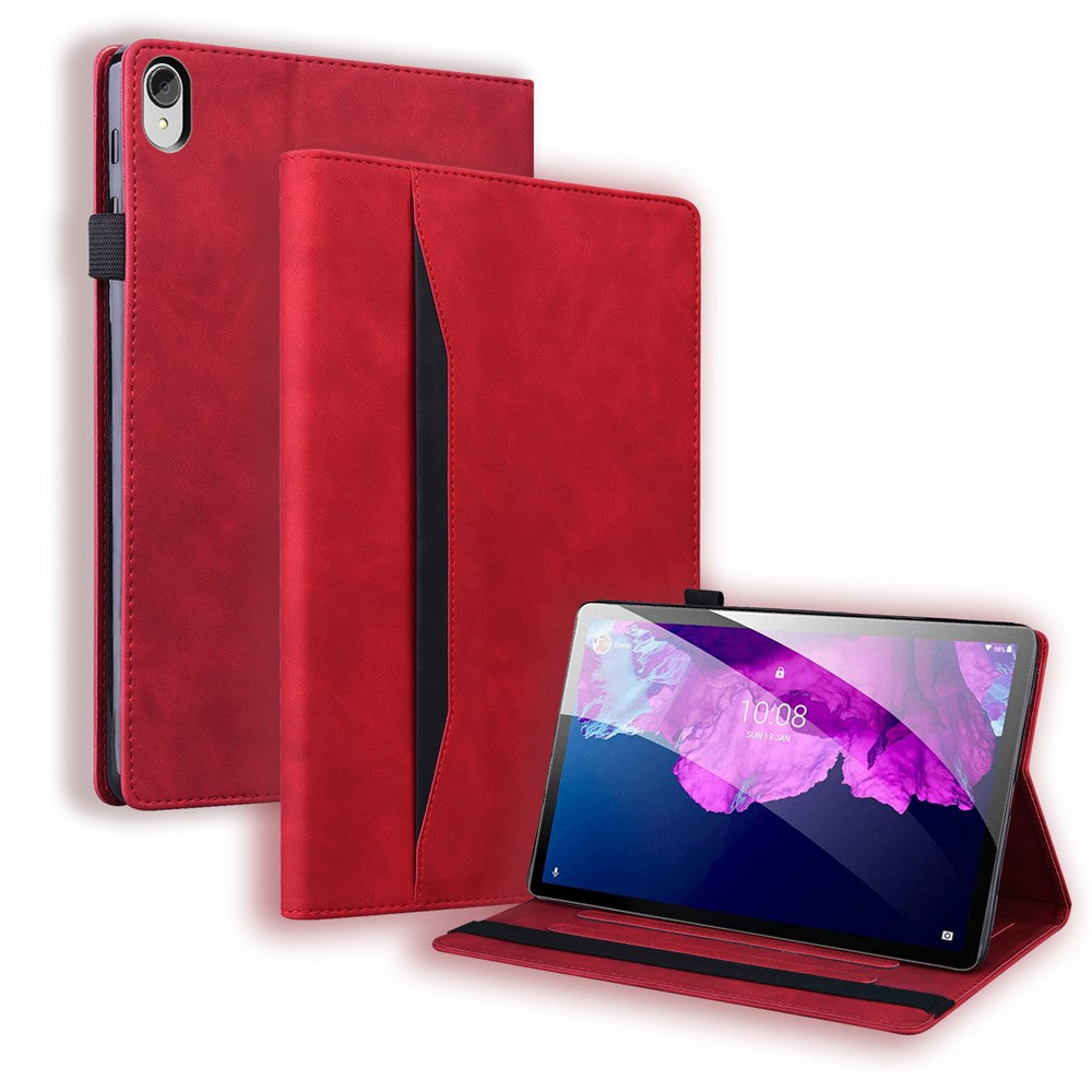 Business Style Front Pocket Design PU Leather Wallet Stand Tablet Cover Case for Lenovo Tab P11 TB-J606F / Tab P11 5G - Red