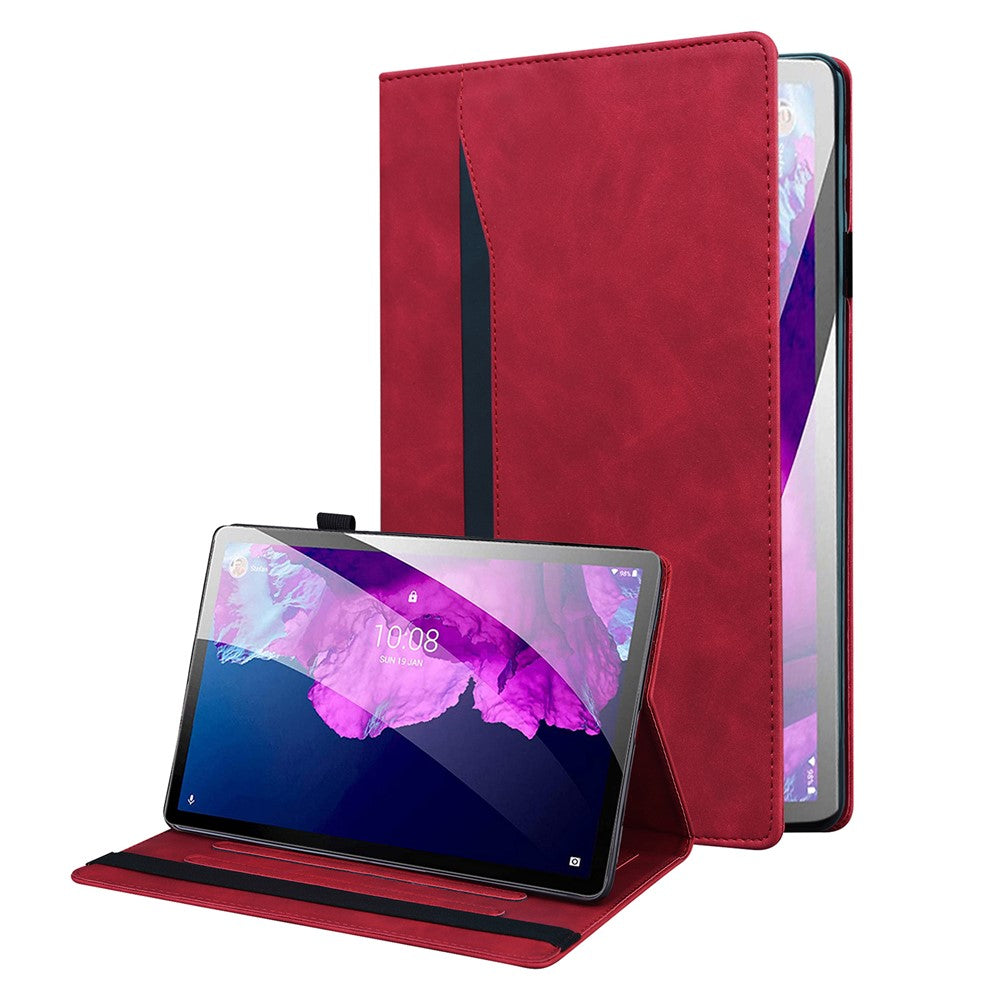 Business Style Front Pocket Design PU Leather Wallet Stand Tablet Cover Case for Lenovo Tab P11 TB-J606F / Tab P11 5G - Red