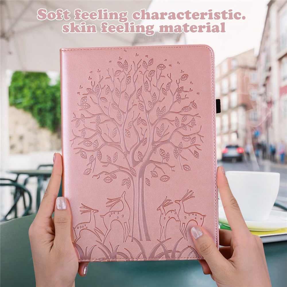 Unique Tree and Deer Pattern Imprinting Smooth Leather Stand Tablet Cover with Card Holders for Lenovo Tab M10 HD Gen 2 X306X - Rose Gold