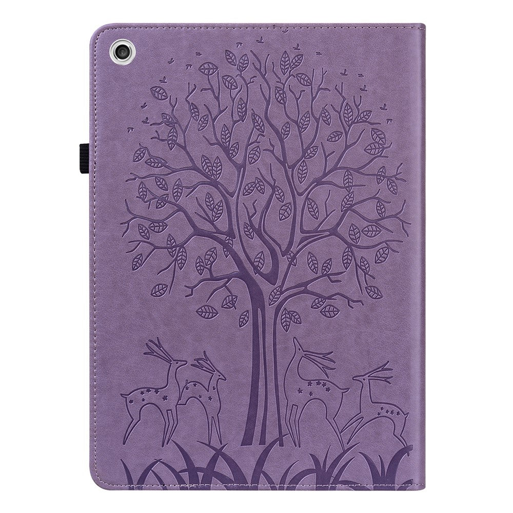 Imprint Tree and Deer Pattern Elastic Strap Closure Leather Stand Tablet Cover for Lenovo Tab M10 HD (TB-X505L/TB-X505F)/M10 (TB-X605L/TB-X605F)/Tab P10 (TB-X705F TB-X705L) - Purple