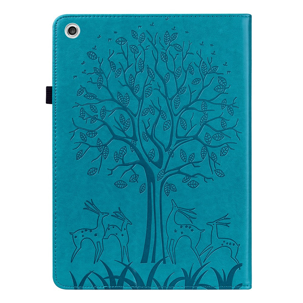 Imprint Tree and Deer Pattern Elastic Strap Closure Leather Stand Tablet Cover for Lenovo Tab M10 HD (TB-X505L/TB-X505F)/M10 (TB-X605L/TB-X605F)/Tab P10 (TB-X705F TB-X705L) - Blue