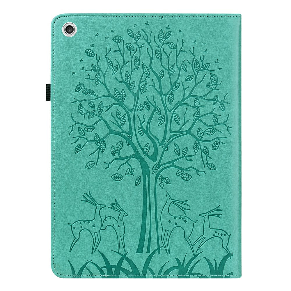 Imprint Tree and Deer Pattern Elastic Strap Closure Leather Stand Tablet Cover for Lenovo Tab M10 HD (TB-X505L/TB-X505F)/M10 (TB-X605L/TB-X605F)/Tab P10 (TB-X705F TB-X705L) - Green