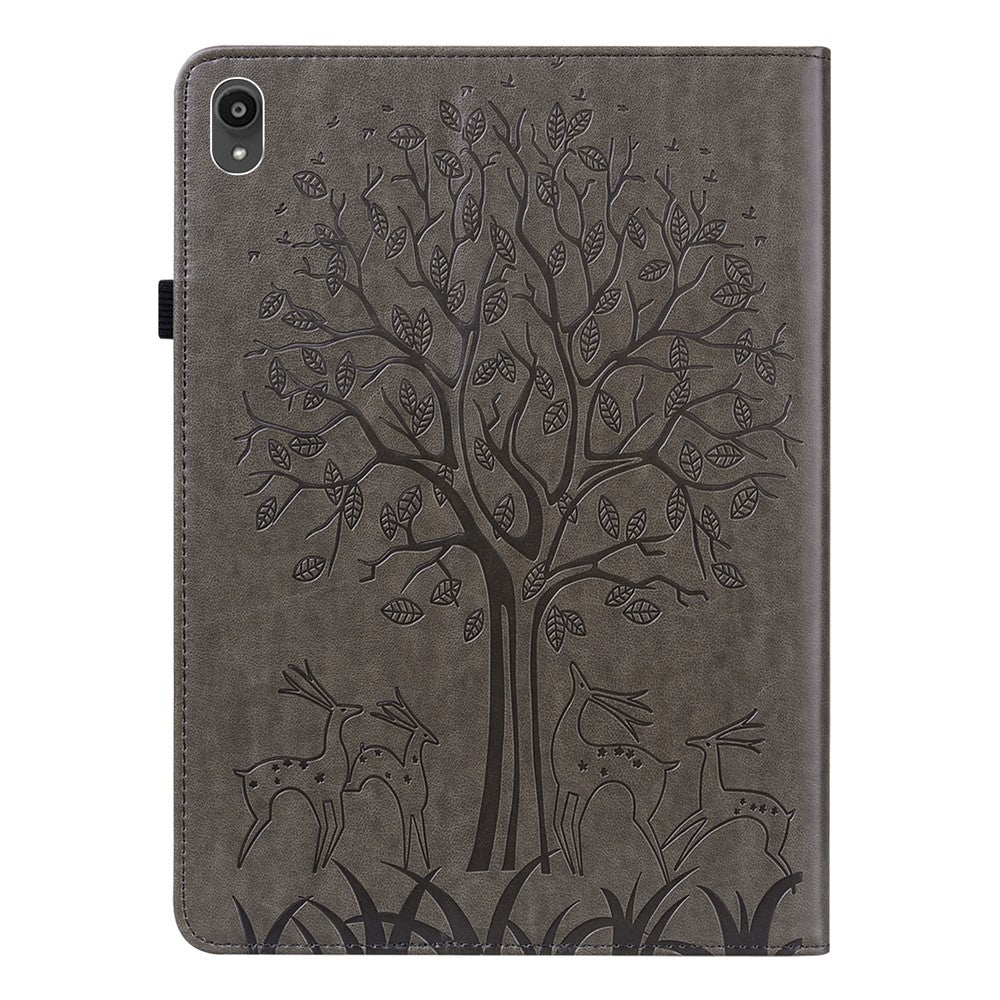 Imprint Tree and Deer Pattern All-Protection Leather Stand Tablet Cover for Lenovo Tab P11 TB-J606F / Tab P11 5G - Grey