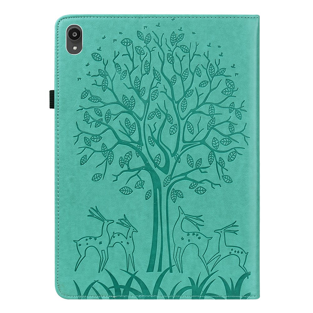 Imprint Tree and Deer Pattern All-Protection Leather Stand Tablet Cover for Lenovo Tab P11 TB-J606F / Tab P11 5G - Green