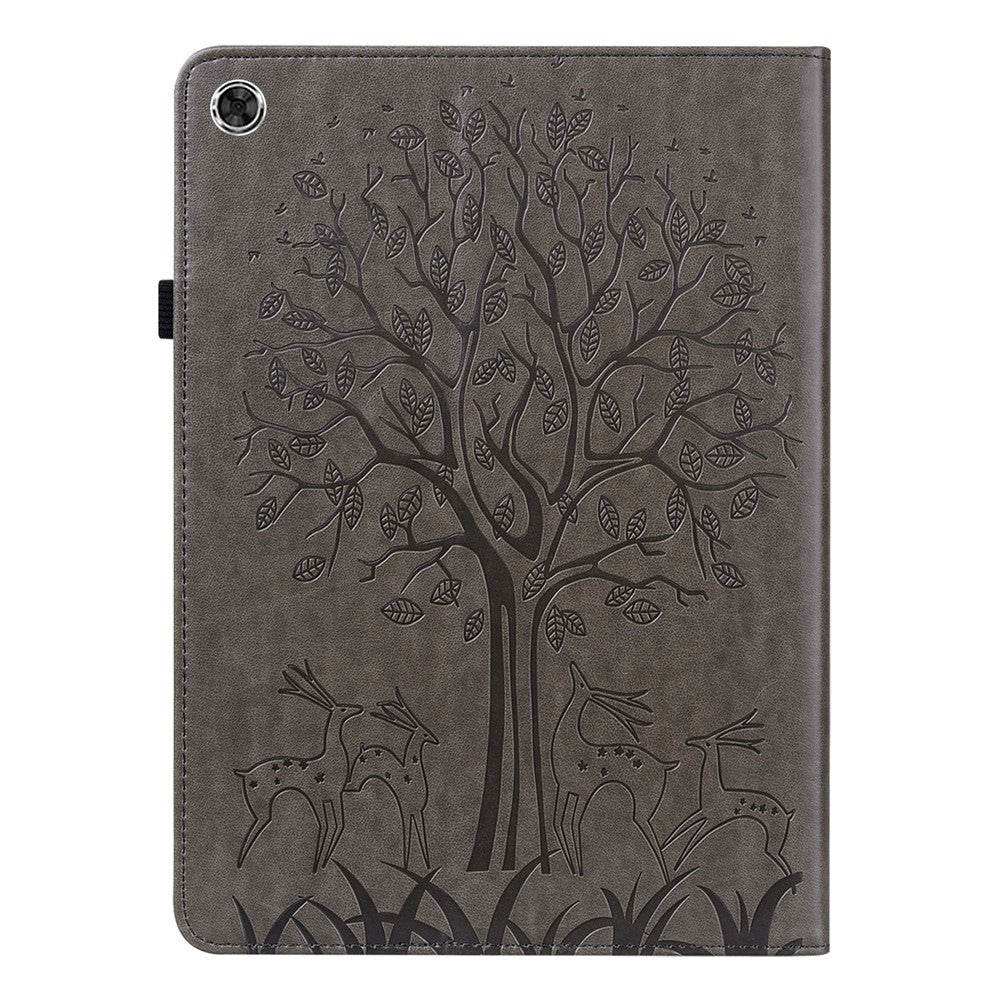 Imprinted Tree and Deer PU Leather Folio Flip Stand Protective Case Cover with Card Holder for Lenovo Tab M10 Plus TB-X606F / TB-606X - Grey