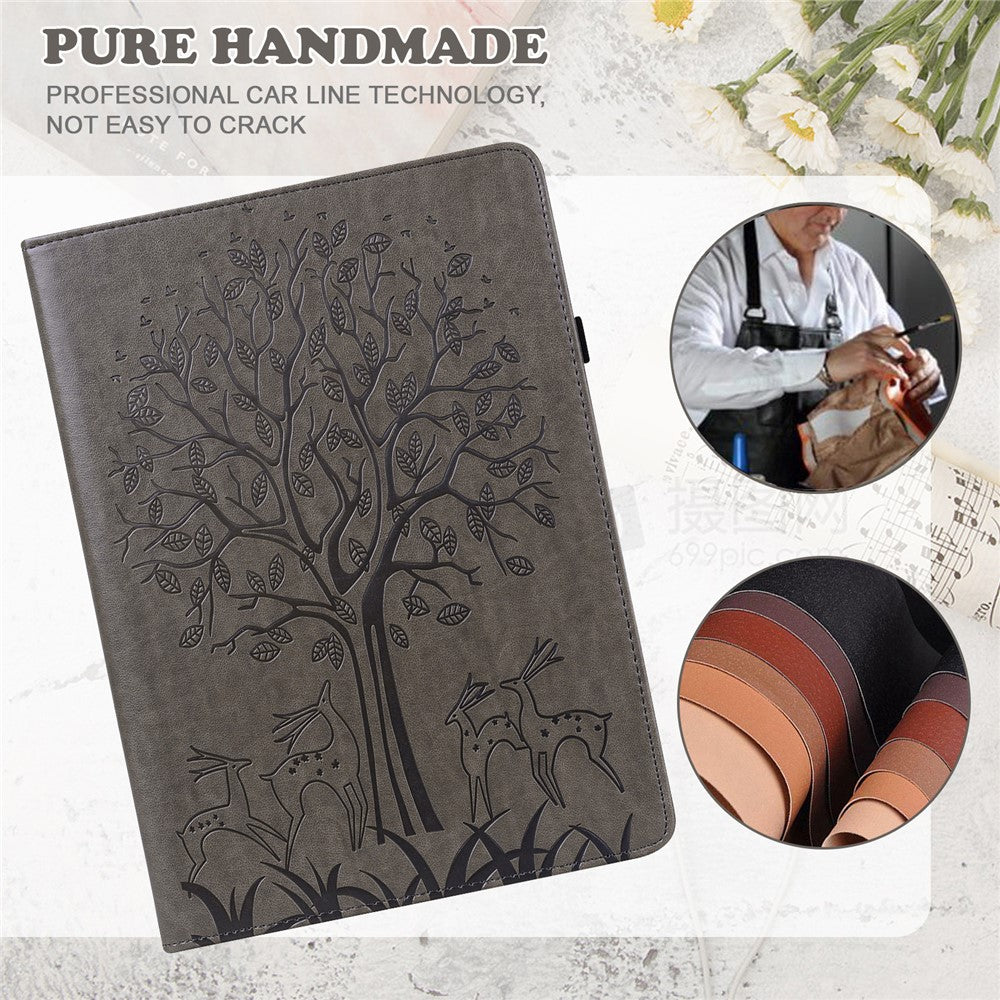 Imprinted Tree and Deer PU Leather Folio Flip Stand Protective Case Cover with Card Holder for Lenovo Tab M10 Plus TB-X606F / TB-606X - Grey