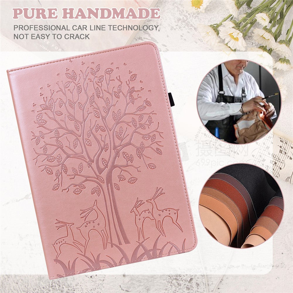Imprinted Tree and Deer PU Leather Folio Flip Stand Protective Case Cover with Card Holder for Lenovo Tab M10 Plus TB-X606F / TB-606X - Rose Gold