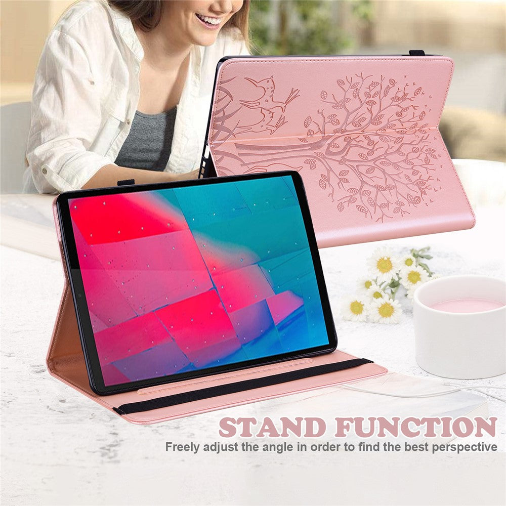 Imprinted Tree and Deer PU Leather Folio Flip Stand Protective Case Cover with Card Holder for Lenovo Tab M10 Plus TB-X606F / TB-606X - Rose Gold