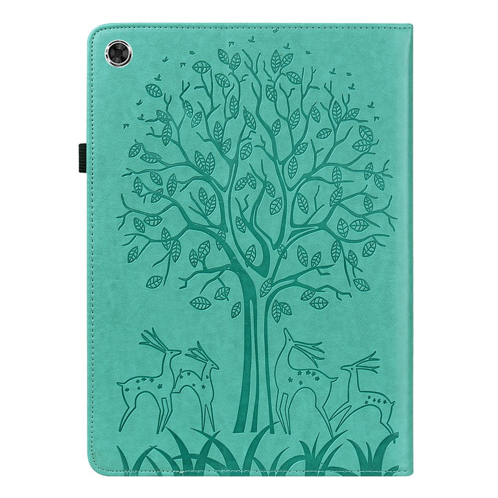 Imprinted Tree and Deer PU Leather Folio Flip Stand Protective Case Cover with Card Holder for Lenovo Tab M10 Plus TB-X606F / TB-606X - Green