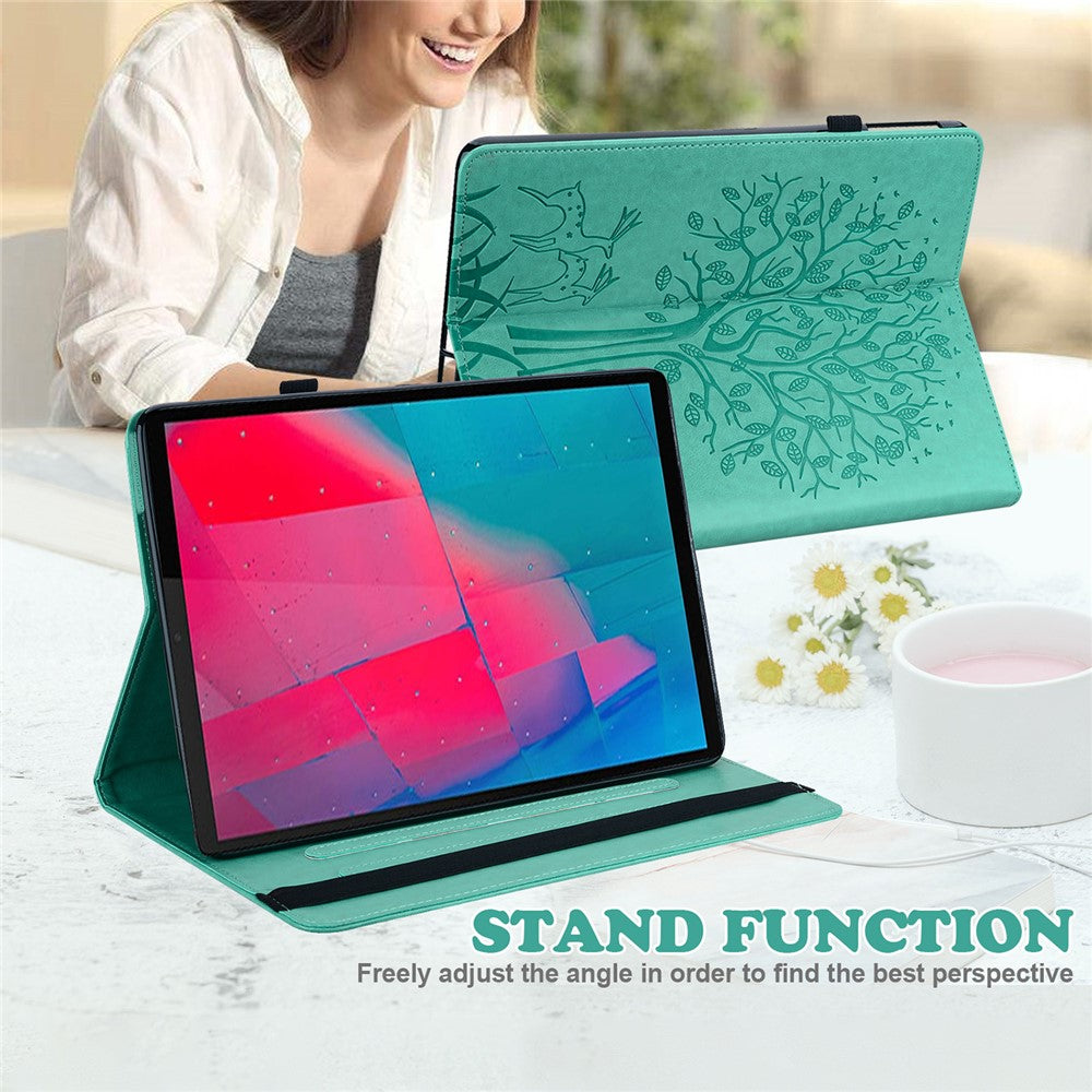 Imprinted Tree and Deer PU Leather Folio Flip Stand Protective Case Cover with Card Holder for Lenovo Tab M10 Plus TB-X606F / TB-606X - Green
