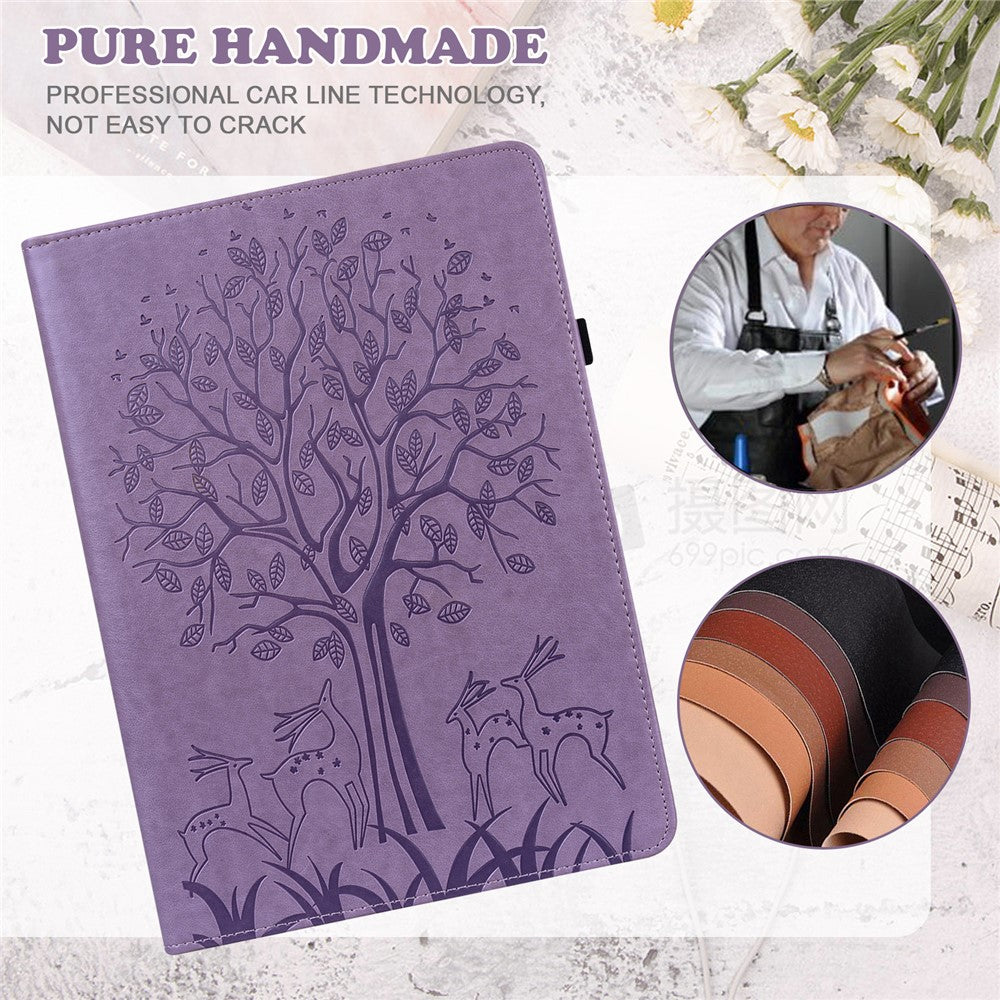 Imprinted Tree and Deer PU Leather Folio Flip Stand Protective Case Cover with Card Holder for Lenovo Tab M10 Plus TB-X606F / TB-606X - Purple