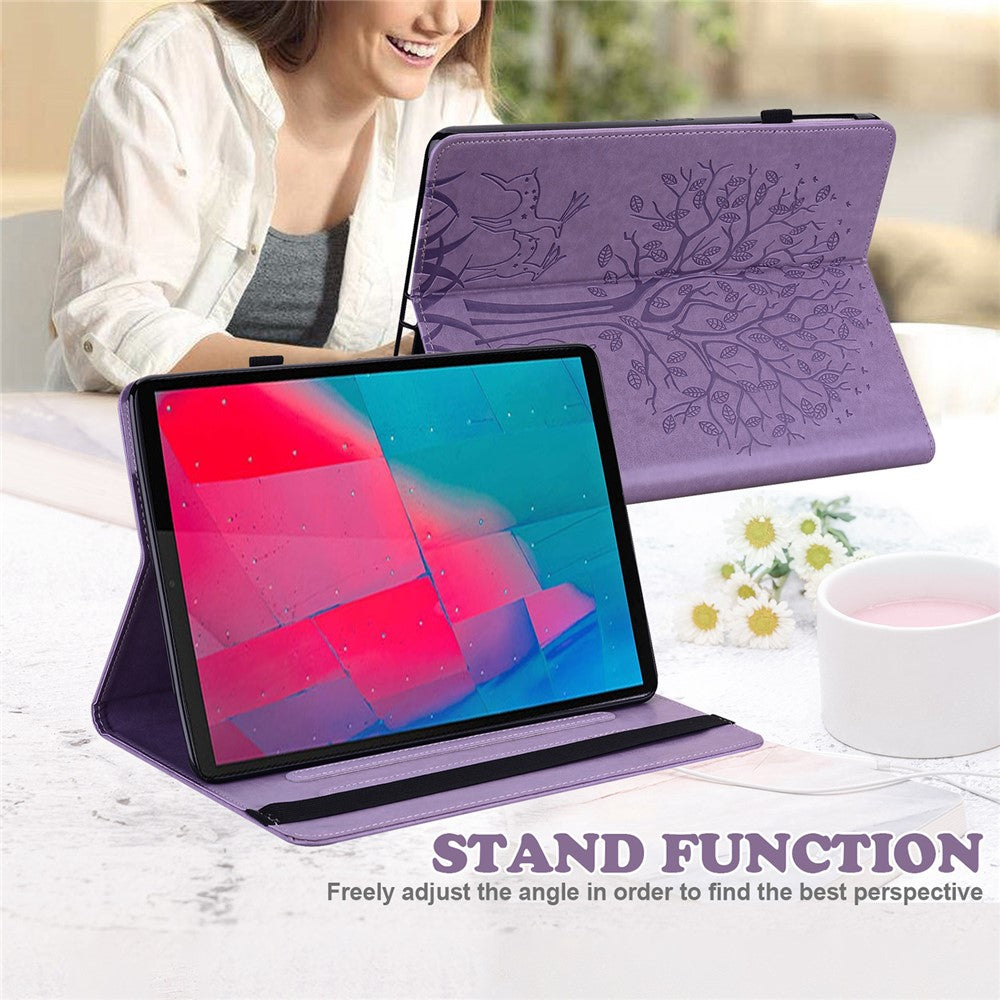 Imprinted Tree and Deer PU Leather Folio Flip Stand Protective Case Cover with Card Holder for Lenovo Tab M10 Plus TB-X606F / TB-606X - Purple