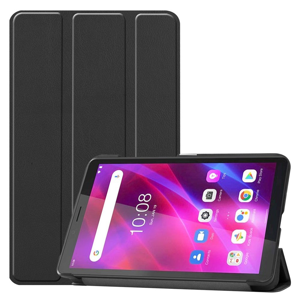 Tri-fold Stand PU Leather Tablet Well-protected Case Cover for Lenovo Tab M7 (2nd Gen) / (3rd Gen) - Black