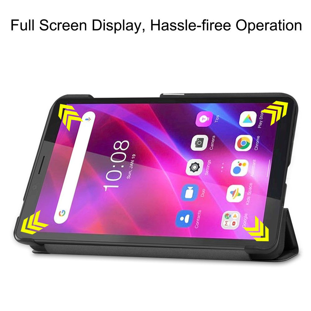 Tri-fold Stand PU Leather Tablet Well-protected Case Cover for Lenovo Tab M7 (2nd Gen) / (3rd Gen) - Black
