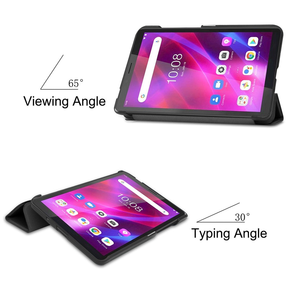 Tri-fold Stand PU Leather Tablet Well-protected Case Cover for Lenovo Tab M7 (2nd Gen) / (3rd Gen) - Black