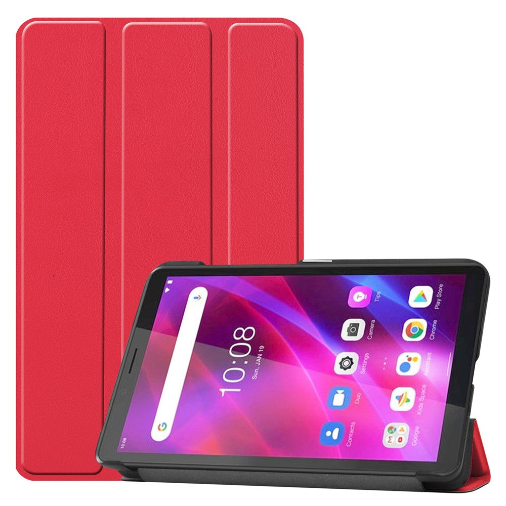 Tri-fold Stand PU Leather Tablet Well-protected Case Cover for Lenovo Tab M7 (2nd Gen) / (3rd Gen) - Red