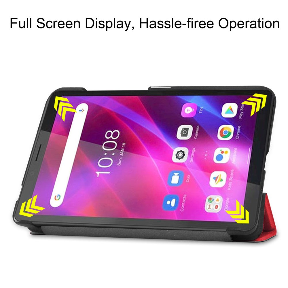 Tri-fold Stand PU Leather Tablet Well-protected Case Cover for Lenovo Tab M7 (2nd Gen) / (3rd Gen) - Red