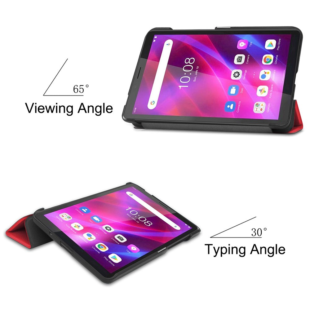 Tri-fold Stand PU Leather Tablet Well-protected Case Cover for Lenovo Tab M7 (2nd Gen) / (3rd Gen) - Red
