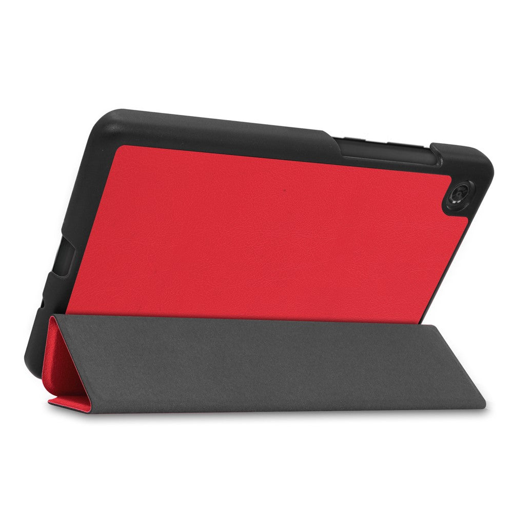 Tri-fold Stand PU Leather Tablet Well-protected Case Cover for Lenovo Tab M7 (2nd Gen) / (3rd Gen) - Red