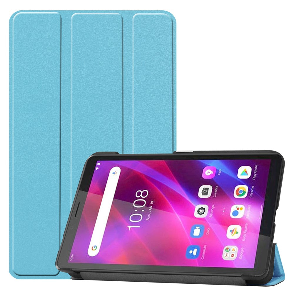 Tri-fold Stand PU Leather Tablet Well-protected Case Cover for Lenovo Tab M7 (2nd Gen) / (3rd Gen) - Sky Blue