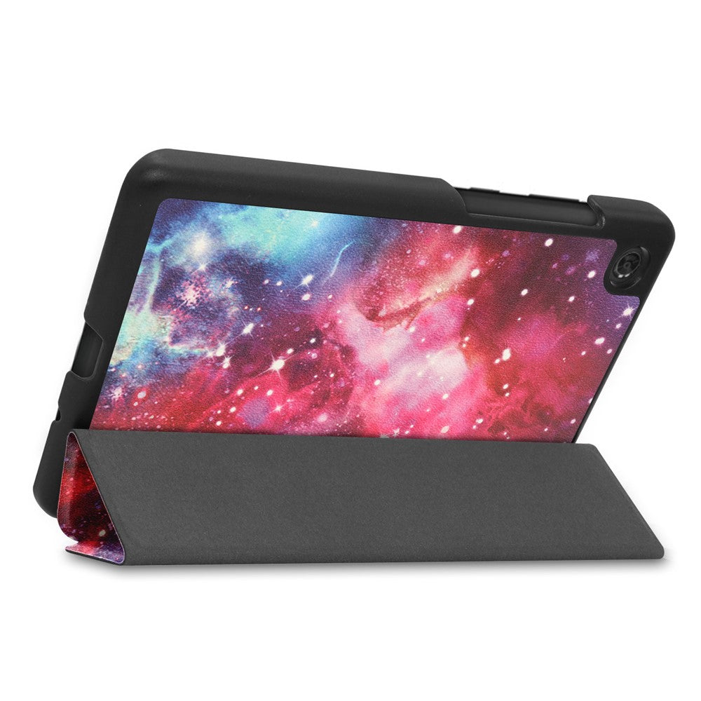 Stylish Light Slim Pattern Printing PU Leather Tri-fold Stand Tablet Cover Shell for Lenovo Tab M7 (2nd Gen) / (3rd Gen) - Nebula