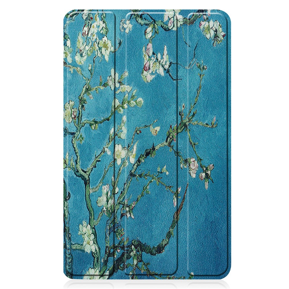 Stylish Light Slim Pattern Printing PU Leather Tri-fold Stand Tablet Cover Shell for Lenovo Tab M7 (2nd Gen) / (3rd Gen) - Plum Blossom
