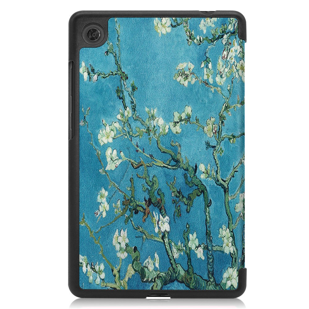 Stylish Light Slim Pattern Printing PU Leather Tri-fold Stand Tablet Cover Shell for Lenovo Tab M7 (2nd Gen) / (3rd Gen) - Plum Blossom