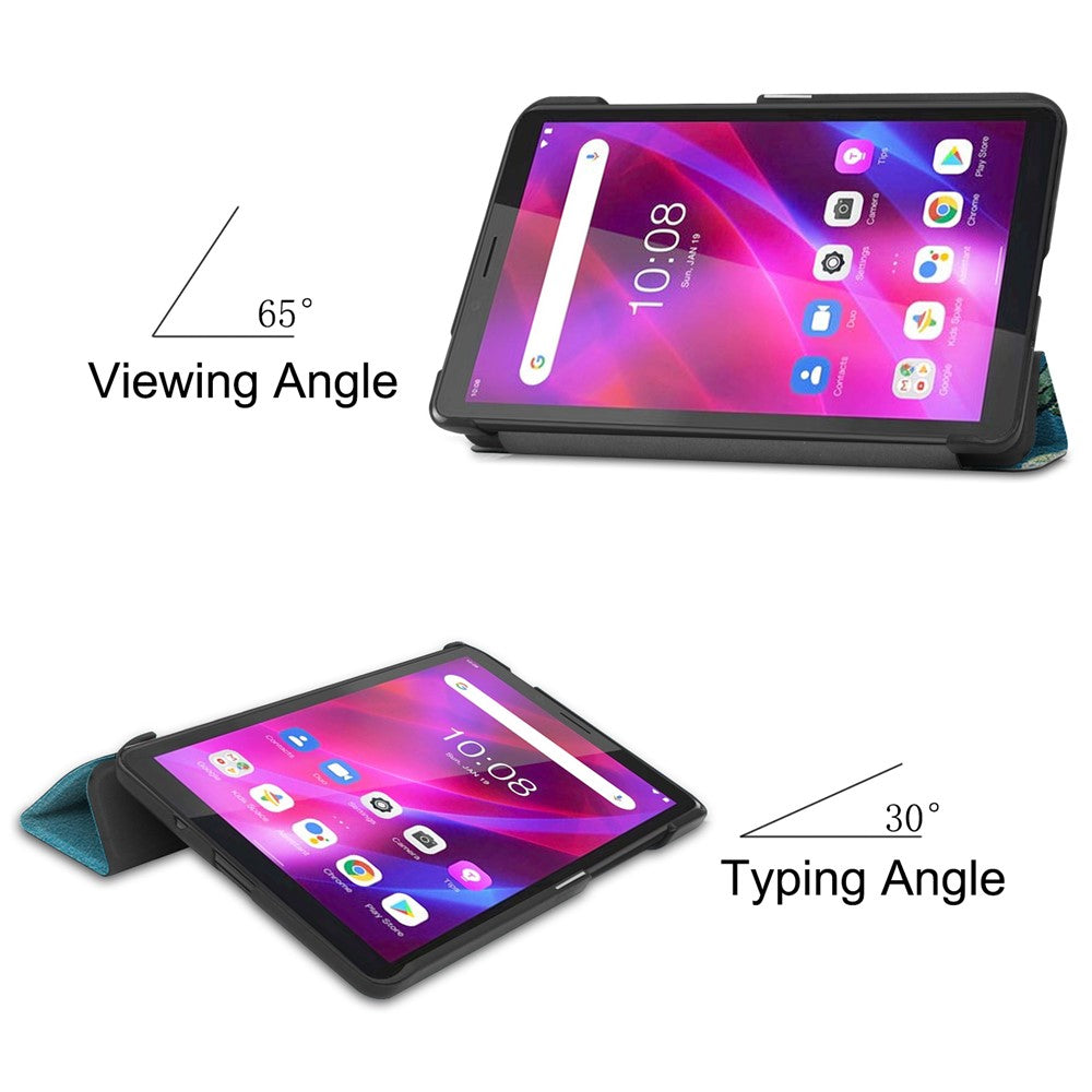 Stylish Light Slim Pattern Printing PU Leather Tri-fold Stand Tablet Cover Shell for Lenovo Tab M7 (2nd Gen) / (3rd Gen) - Plum Blossom