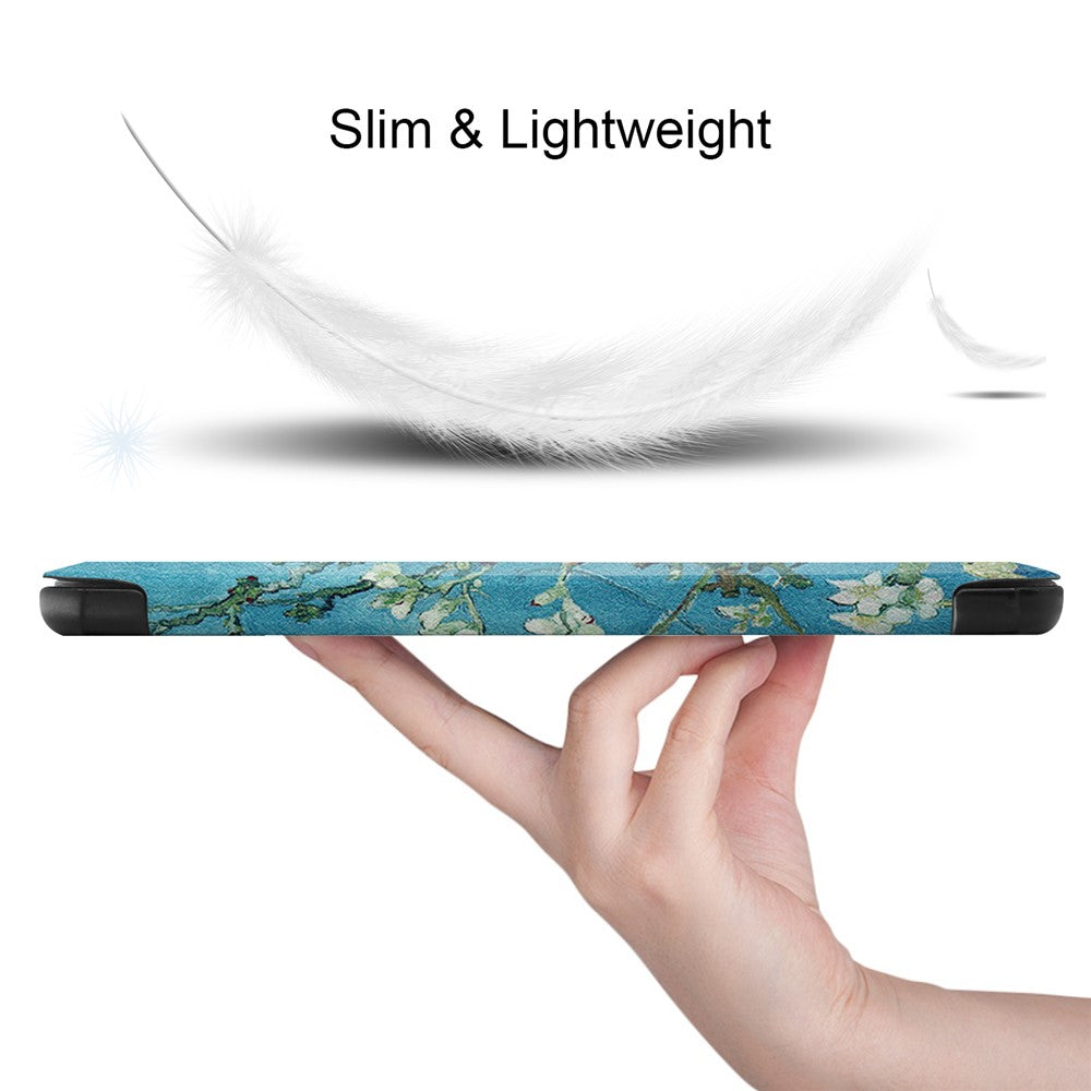 Stylish Light Slim Pattern Printing PU Leather Tri-fold Stand Tablet Cover Shell for Lenovo Tab M7 (2nd Gen) / (3rd Gen) - Plum Blossom