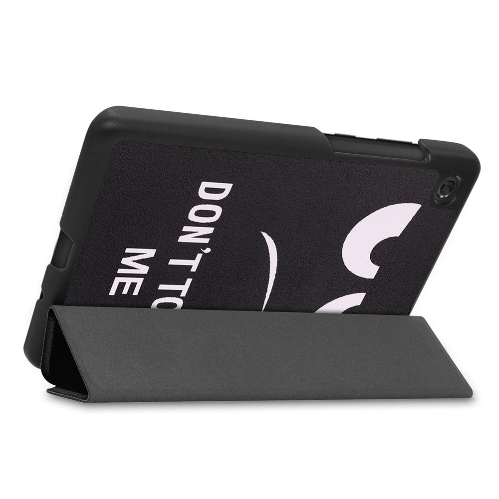 Stylish Light Slim Pattern Printing PU Leather Tri-fold Stand Tablet Cover Shell for Lenovo Tab M7 (2nd Gen) / (3rd Gen) - Don't Touch Me