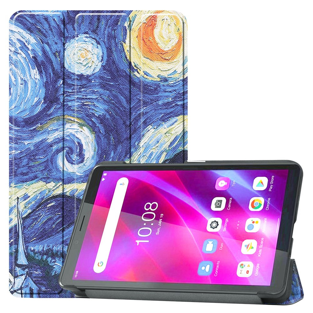 Stylish Light Slim Pattern Printing PU Leather Tri-fold Stand Tablet Cover Shell for Lenovo Tab M7 (2nd Gen) / (3rd Gen) - Starry Sky