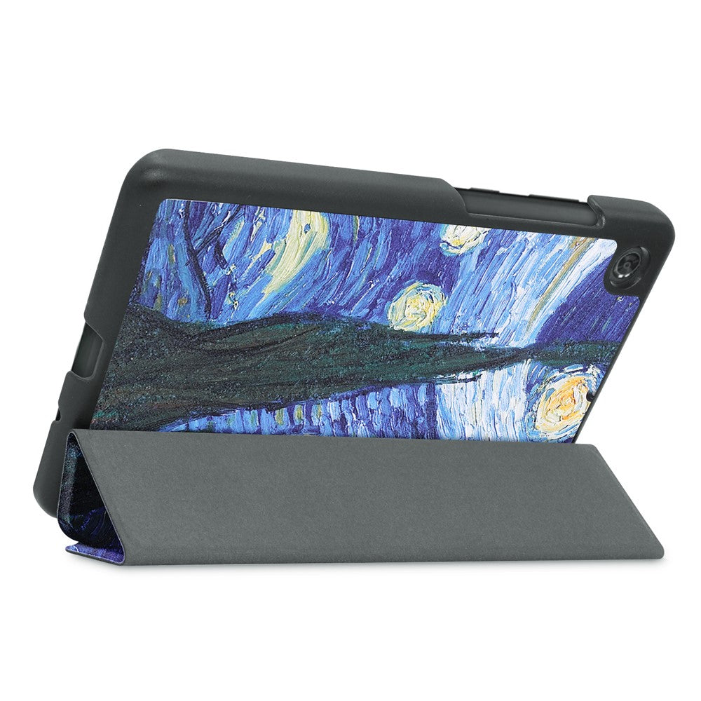 Stylish Light Slim Pattern Printing PU Leather Tri-fold Stand Tablet Cover Shell for Lenovo Tab M7 (2nd Gen) / (3rd Gen) - Starry Sky