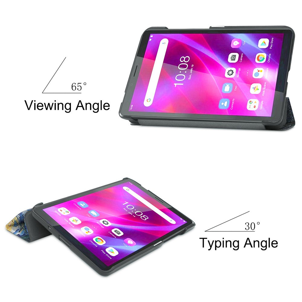 Stylish Light Slim Pattern Printing PU Leather Tri-fold Stand Tablet Cover Shell for Lenovo Tab M7 (2nd Gen) / (3rd Gen) - Starry Sky