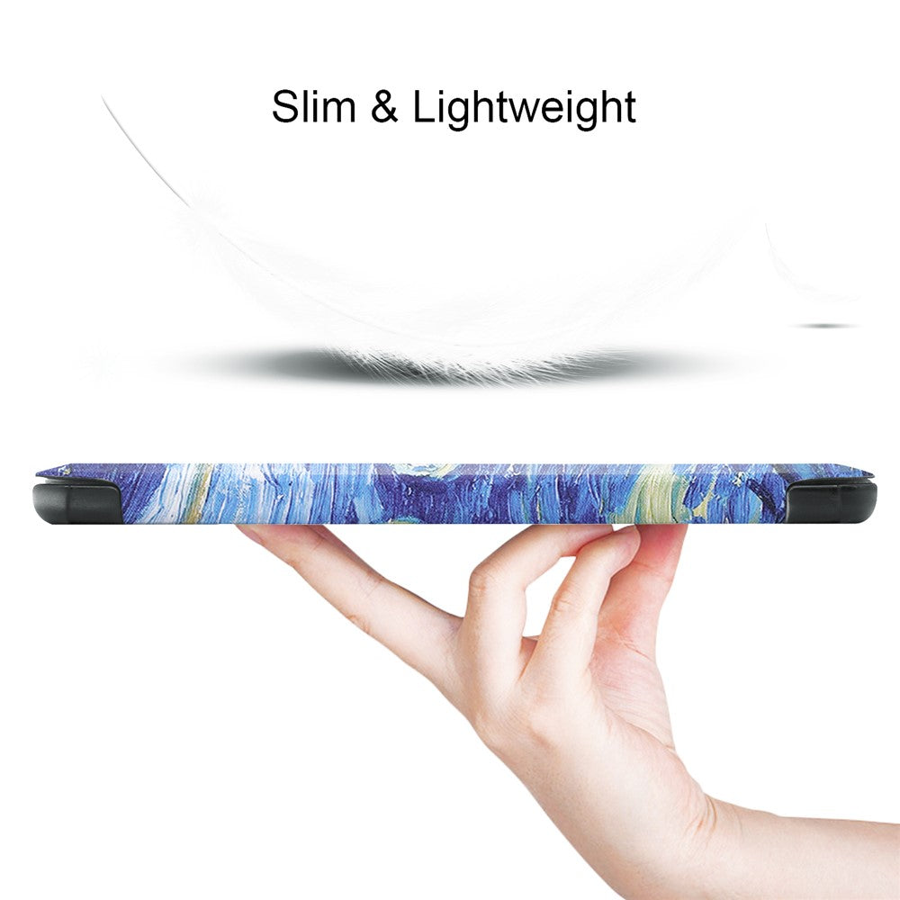 Stylish Light Slim Pattern Printing PU Leather Tri-fold Stand Tablet Cover Shell for Lenovo Tab M7 (2nd Gen) / (3rd Gen) - Starry Sky