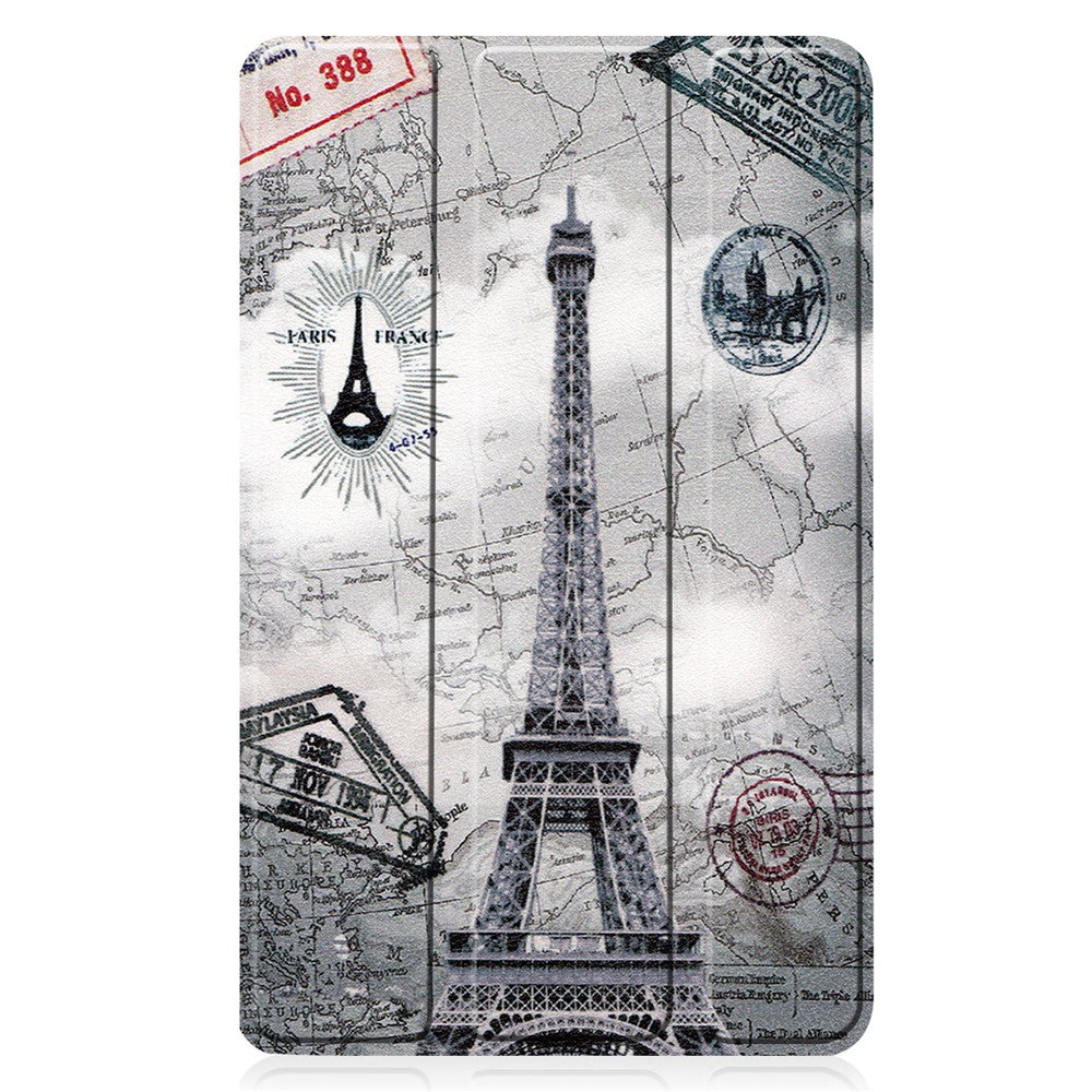 Stylish Light Slim Pattern Printing PU Leather Tri-fold Stand Tablet Cover Shell for Lenovo Tab M7 (2nd Gen) / (3rd Gen) - Eiffel Tower and Map