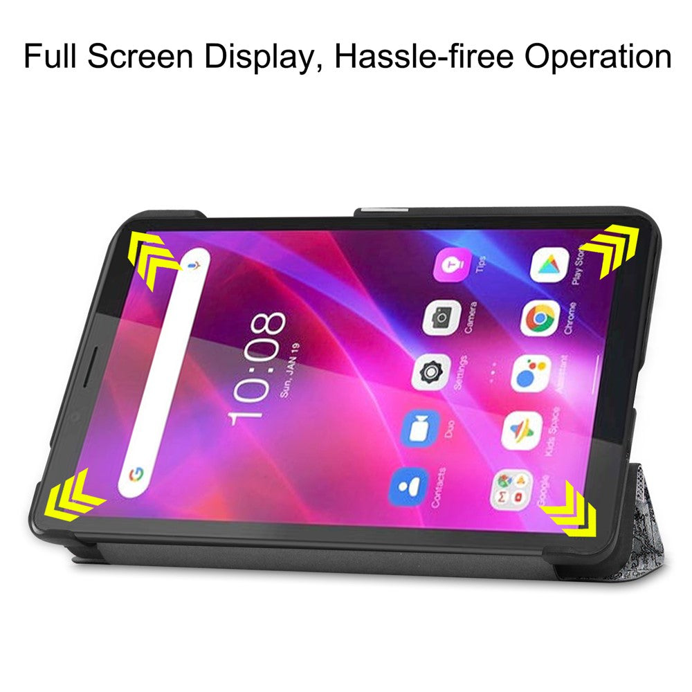 Stylish Light Slim Pattern Printing PU Leather Tri-fold Stand Tablet Cover Shell for Lenovo Tab M7 (2nd Gen) / (3rd Gen) - Eiffel Tower and Map