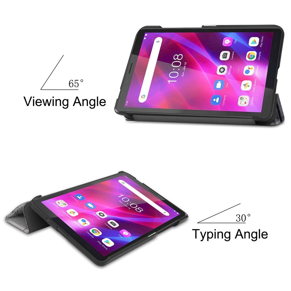 Stylish Light Slim Pattern Printing PU Leather Tri-fold Stand Tablet Cover Shell for Lenovo Tab M7 (2nd Gen) / (3rd Gen) - Eiffel Tower and Map