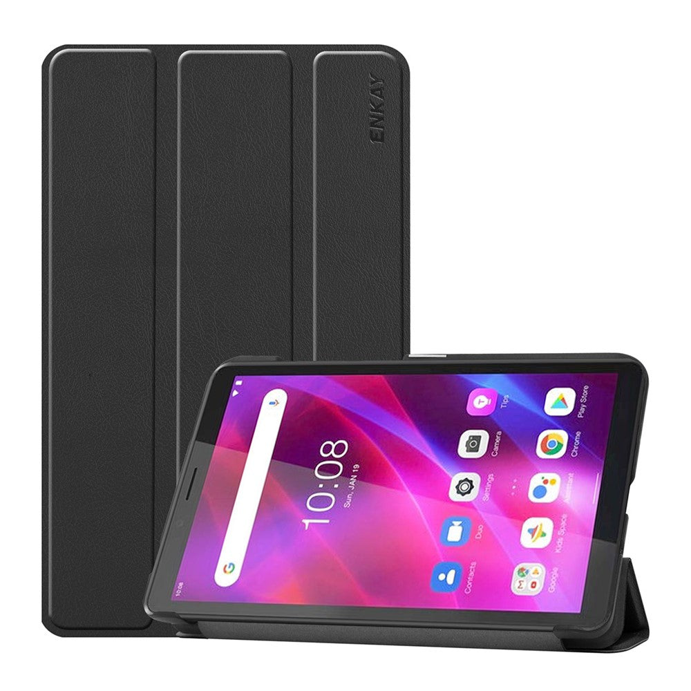 ENKAY HAT PRINCE Full Coverage Shock-Proof Tri-fold PU Leather + Hard PC Inner Tablet Stand Case for Lenovo Tab M7 (2nd Gen) / (3rd Gen) - Black
