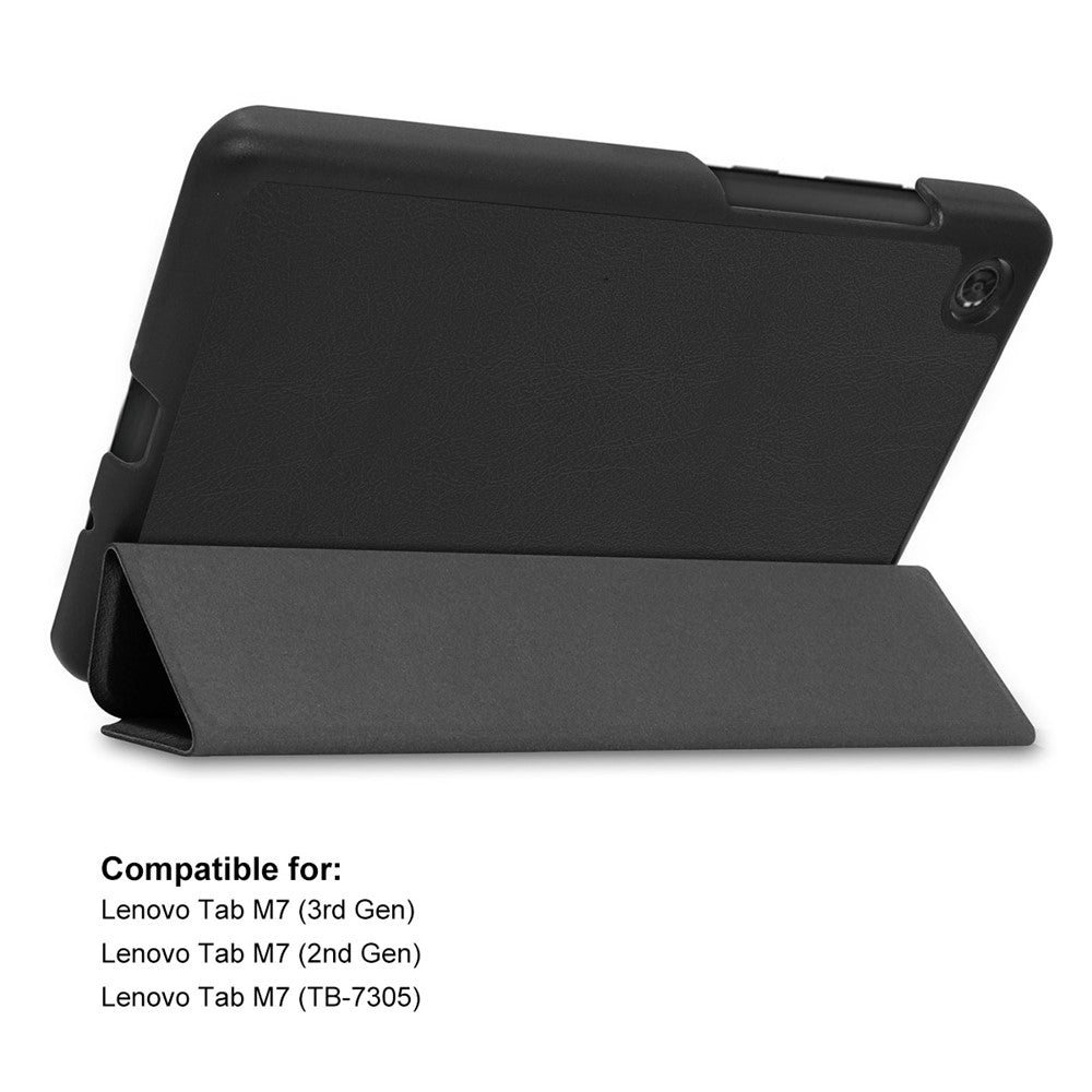 ENKAY HAT PRINCE Full Coverage Shock-Proof Tri-fold PU Leather + Hard PC Inner Tablet Stand Case for Lenovo Tab M7 (2nd Gen) / (3rd Gen) - Black
