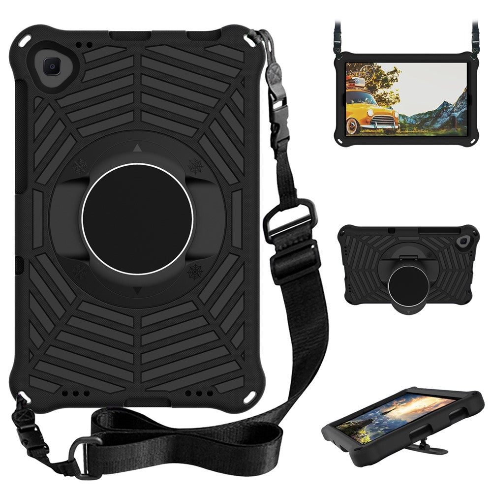 Spider Web Texture Anti-Drop Shockproof Tablet Case Kickstand EVA Cover with Shoulder Strap for Lenovo M10 FHD Plus/2nd Gen TB-X606 10.3-inch - Black