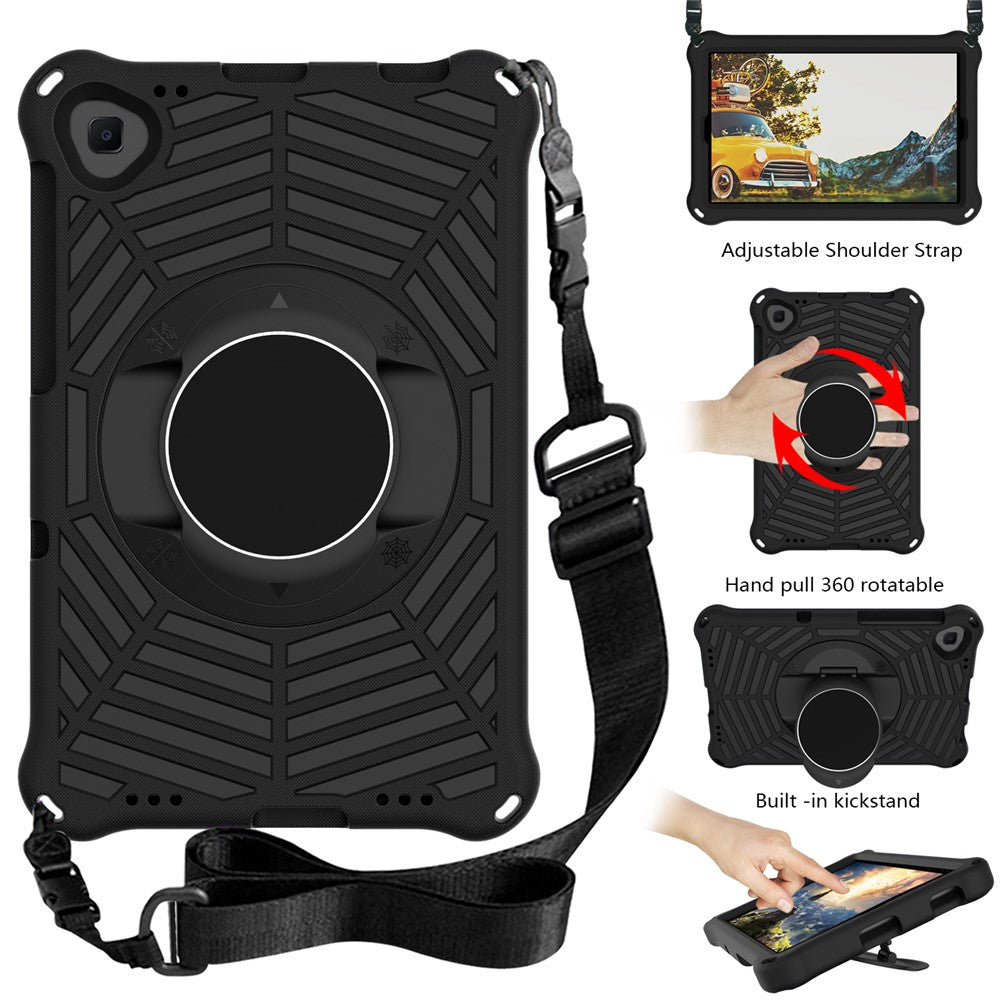 Spider Web Texture Anti-Drop Shockproof Tablet Case Kickstand EVA Cover with Shoulder Strap for Lenovo M10 FHD Plus/2nd Gen TB-X606 10.3-inch - Black