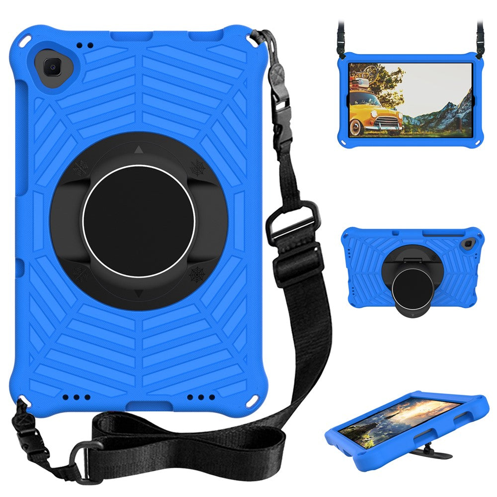 Spider Web Texture Anti-Drop Shockproof Tablet Case Kickstand EVA Cover with Shoulder Strap for Lenovo M10 FHD Plus/2nd Gen TB-X606 10.3-inch - Blue