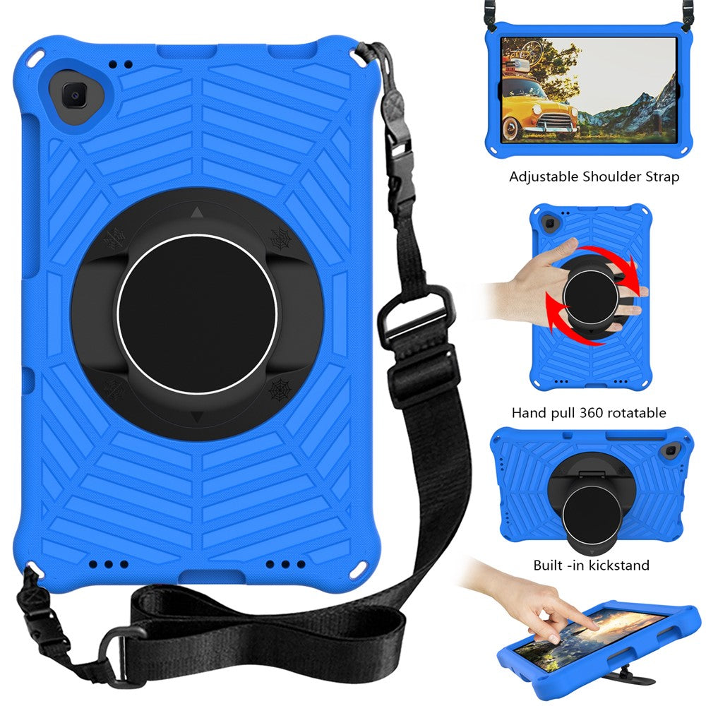 Spider Web Texture Anti-Drop Shockproof Tablet Case Kickstand EVA Cover with Shoulder Strap for Lenovo M10 FHD Plus/2nd Gen TB-X606 10.3-inch - Blue