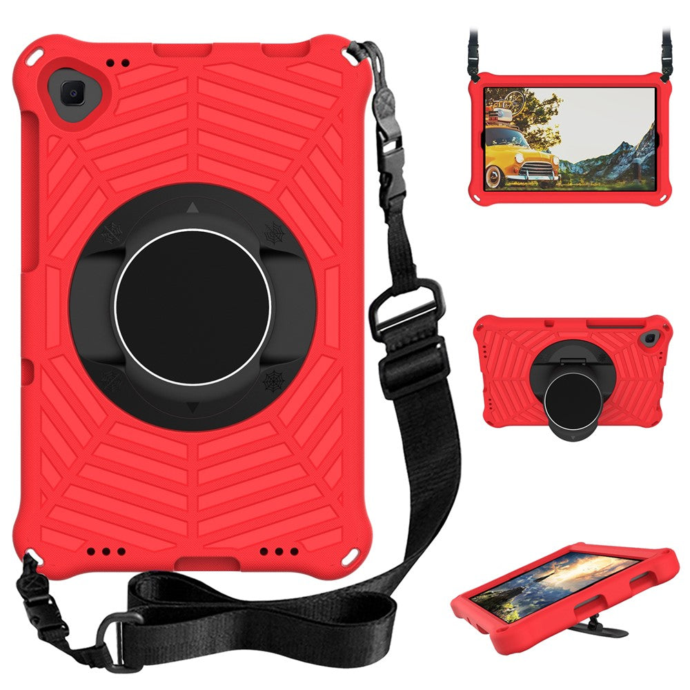 Spider Web Texture Anti-Drop Shockproof Tablet Case Kickstand EVA Cover with Shoulder Strap for Lenovo M10 FHD Plus/2nd Gen TB-X606 10.3-inch - Red