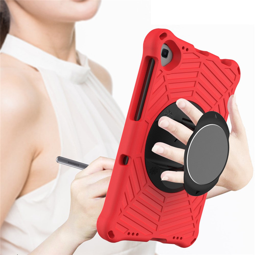 Spider Web Texture Anti-Drop Shockproof Tablet Case Kickstand EVA Cover with Shoulder Strap for Lenovo M10 FHD Plus/2nd Gen TB-X606 10.3-inch - Red