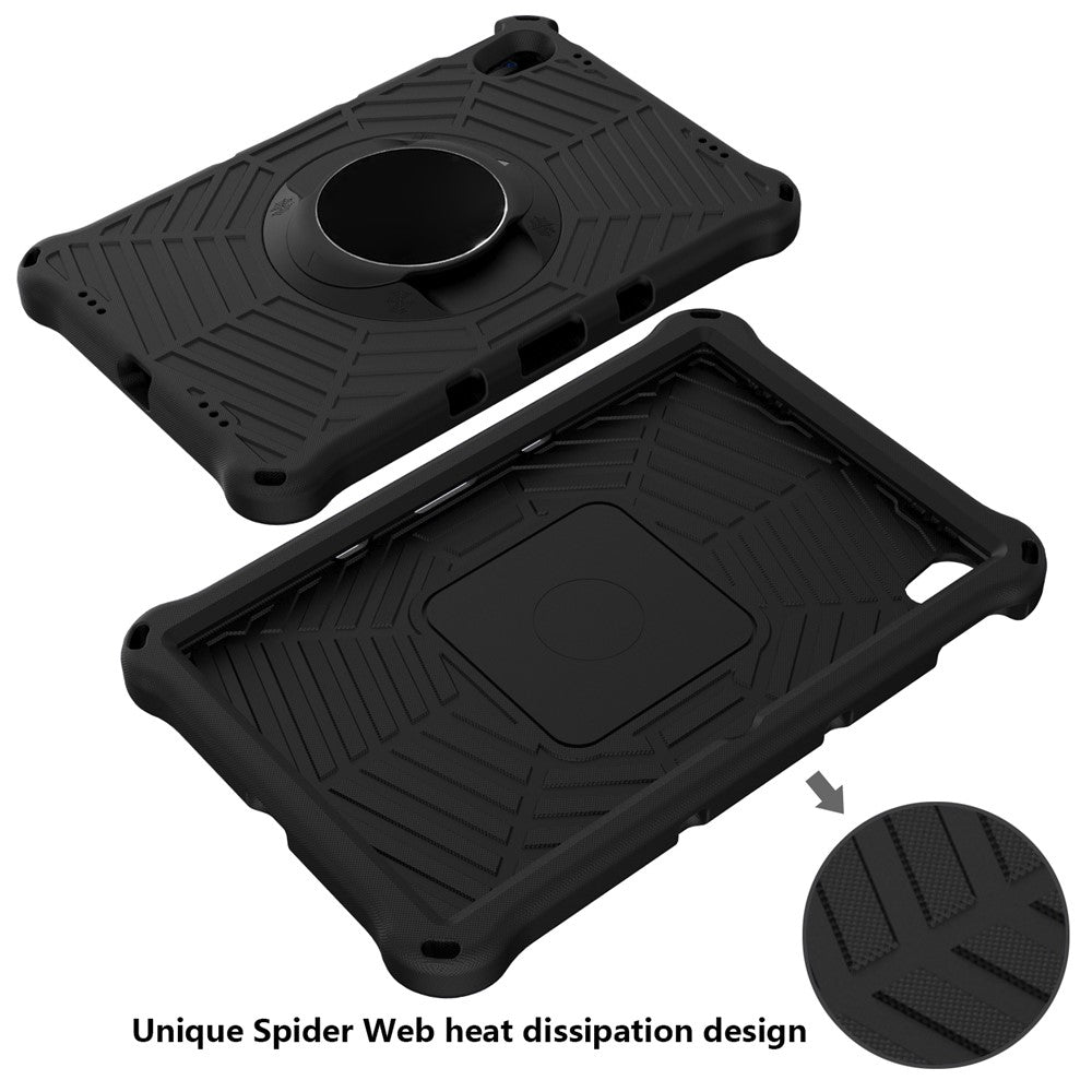 Spider Web Texture Heat Dissipation Anti-Drop Impact-Resistant Tablet Case Kickstand EVA Cover with Shoulder Strap for Lenovo Tab P11 TB-J606F / Tab P11 5G - Black