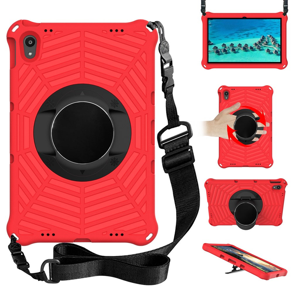 Spider Web Texture Heat Dissipation Anti-Drop Impact-Resistant Tablet Case Kickstand EVA Cover with Shoulder Strap for Lenovo Tab P11 TB-J606F / Tab P11 5G - Red
