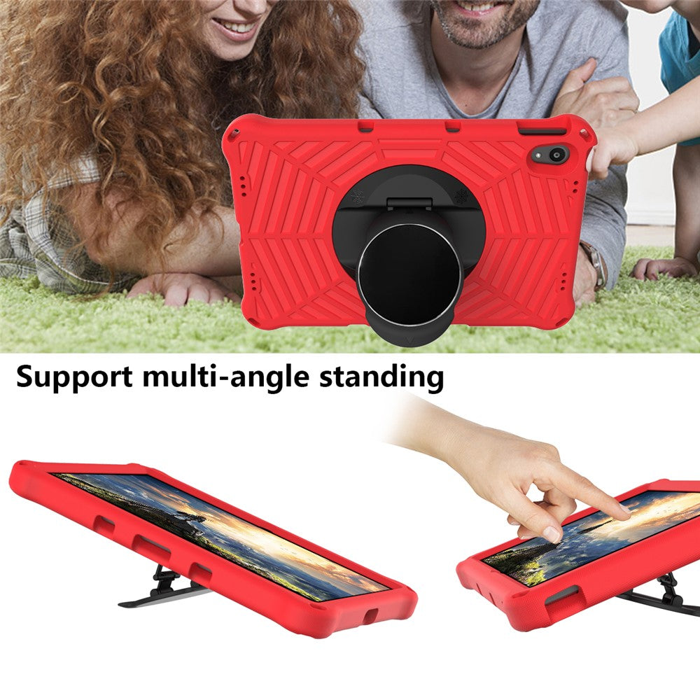 Spider Web Texture Heat Dissipation Anti-Drop Impact-Resistant Tablet Case Kickstand EVA Cover with Shoulder Strap for Lenovo Tab P11 TB-J606F / Tab P11 5G - Red