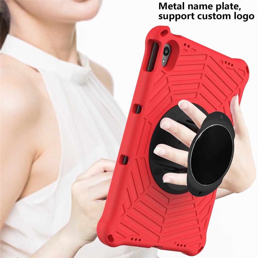 Spider Web Texture Heat Dissipation Anti-Drop Impact-Resistant Tablet Case Kickstand EVA Cover with Shoulder Strap for Lenovo Tab P11 TB-J606F / Tab P11 5G - Red